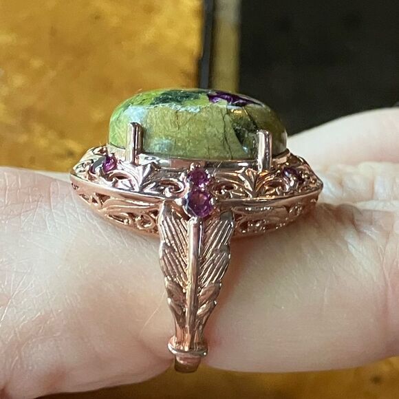 Natural Tasmanian Stichtite Garnet Sterling Silver Cocktail Ring Size 9 - Picture 2 of 11